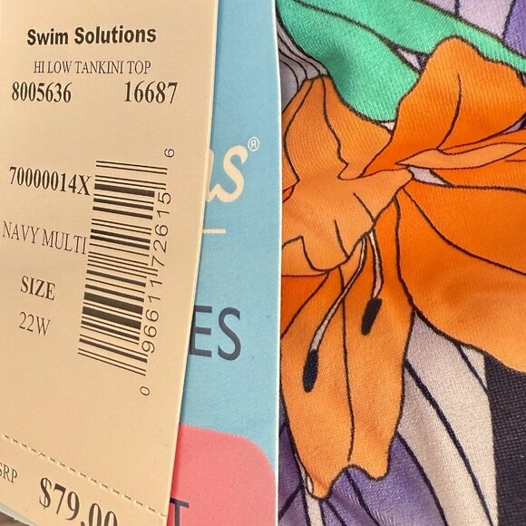 Swim Solutions Size 22W Navy Printed Double-Strap Havana Nights Floral Tankini - Picture 10 of 10